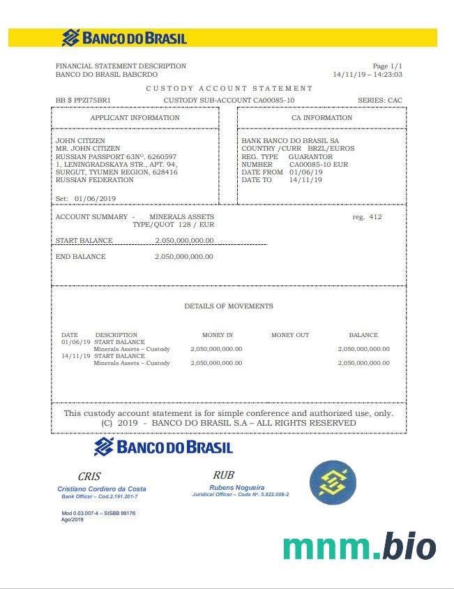 Brazil Banco Do Brasil wyciąg bankowy łatwy do wypełnienia szablon w formacie Excel i PDF